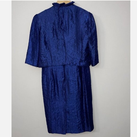 Vtg Y2K J. TAYLOR Cocktail Dress Blue Rhinestones &. Jacket Size 10 Lace - Picture 2 of 12